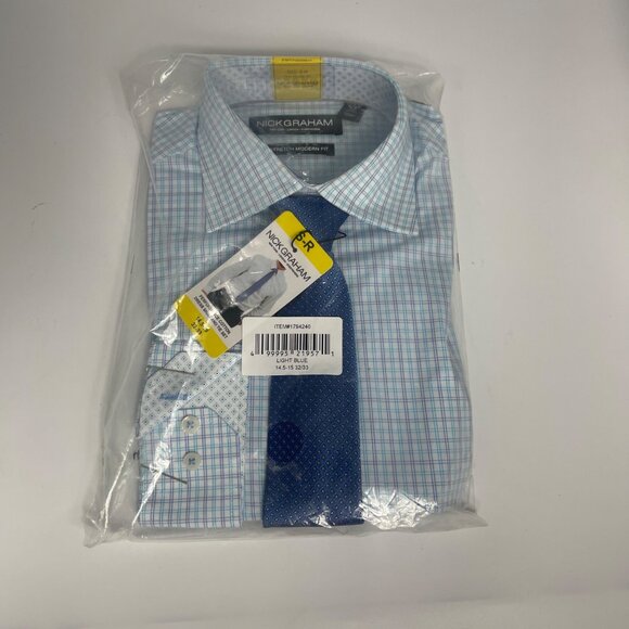 Nick Graham Men’s Dress Shirt & Tie Set Light Blue 14-15 32/33 Modern Fit NWT - Picture 6 of 12